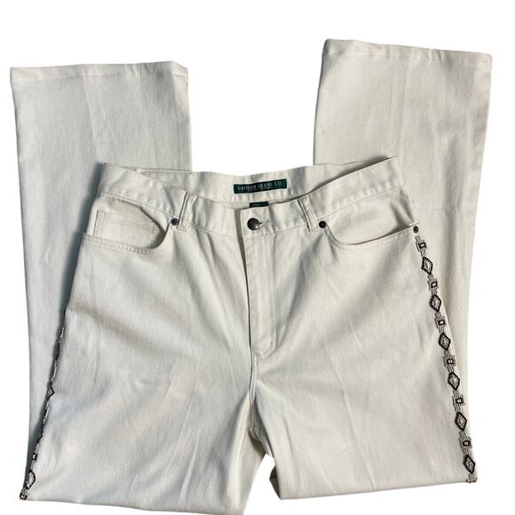 Vintage Ralph Lauren Jeans Co. Aztec Beaded Pants in‎ Cream Size 12 - Picture 3 of 9